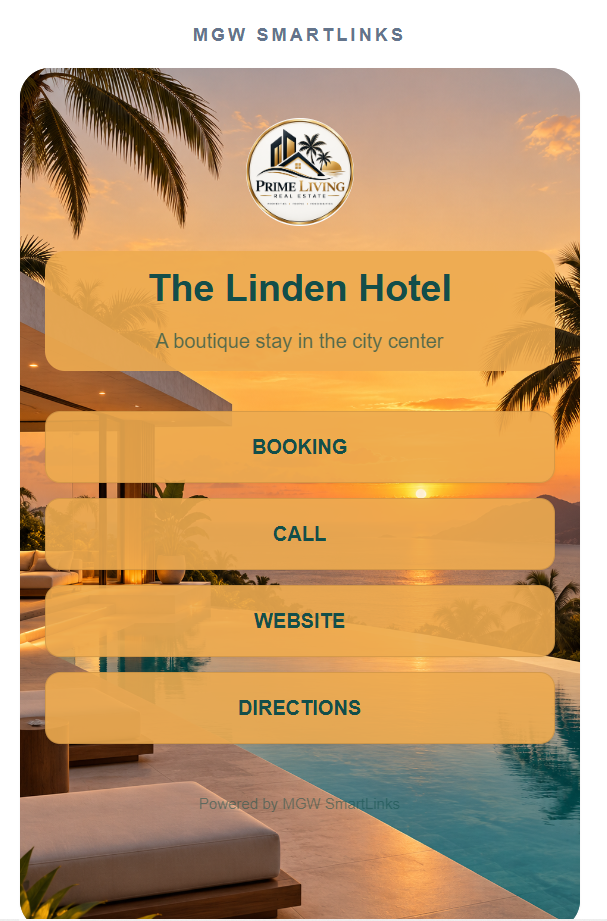 Real MGW SmartLinks public page — The Linden Hotel